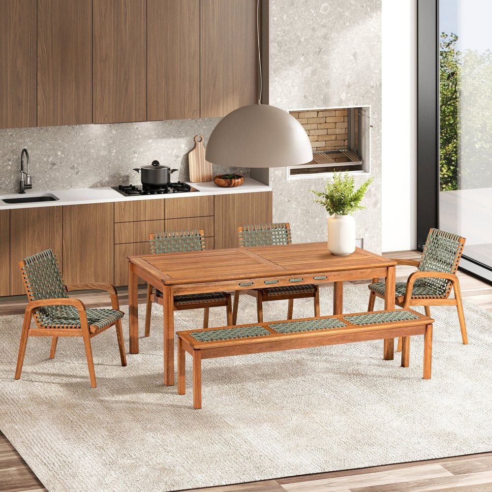 Conjunto Sala de Jantar 1 Mesa 4 Cadeiras e 1 Banco Jatobá/Verde