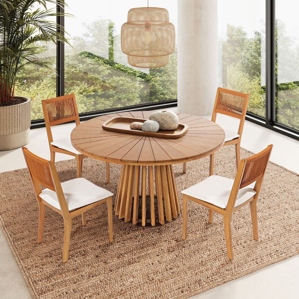 Kit 2 Cadeiras de Jantar sem Braços Tune Verniz Mel/Corda Ocre/Tecido Acquablock Cru