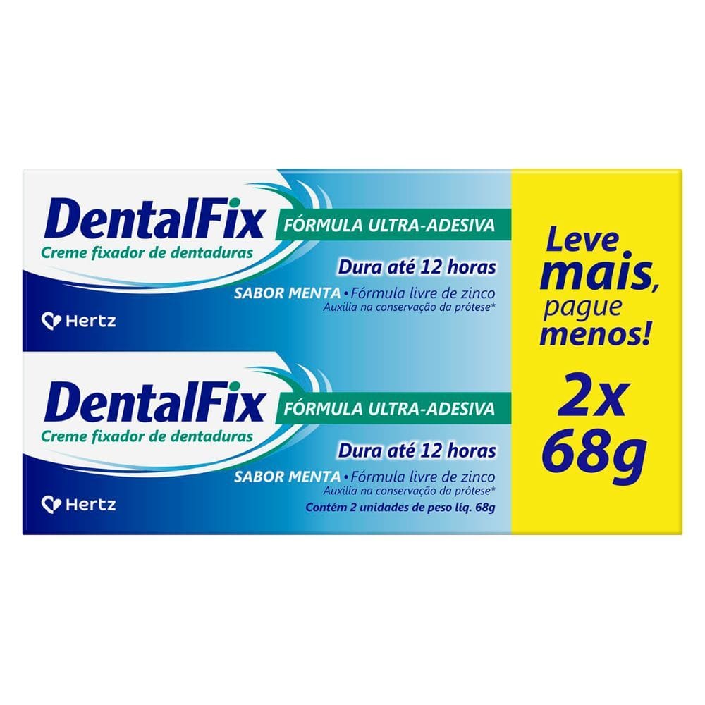 Creme Fixador de Dentaduras DentalFix Sabor Menta 2 Unidades 68g Cada