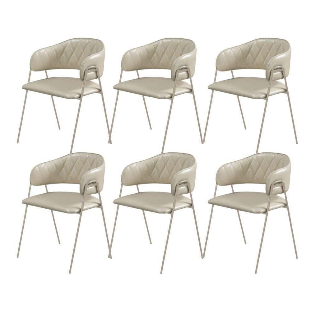 Conjunto 6 Cadeiras Jantar Base Metal Retro Couro Sintético Pérola