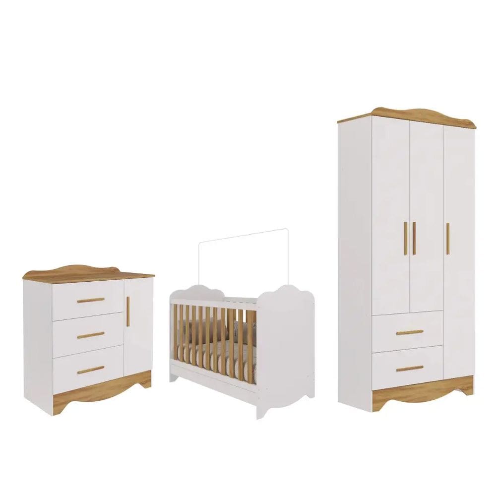 Quarto Completo Bebe Moveis Peroba Clara Provençal MDF Ls