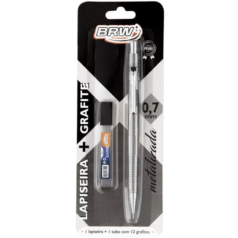 Lapiseira 0.7mm Metalizada Prata com Grafite - Brw