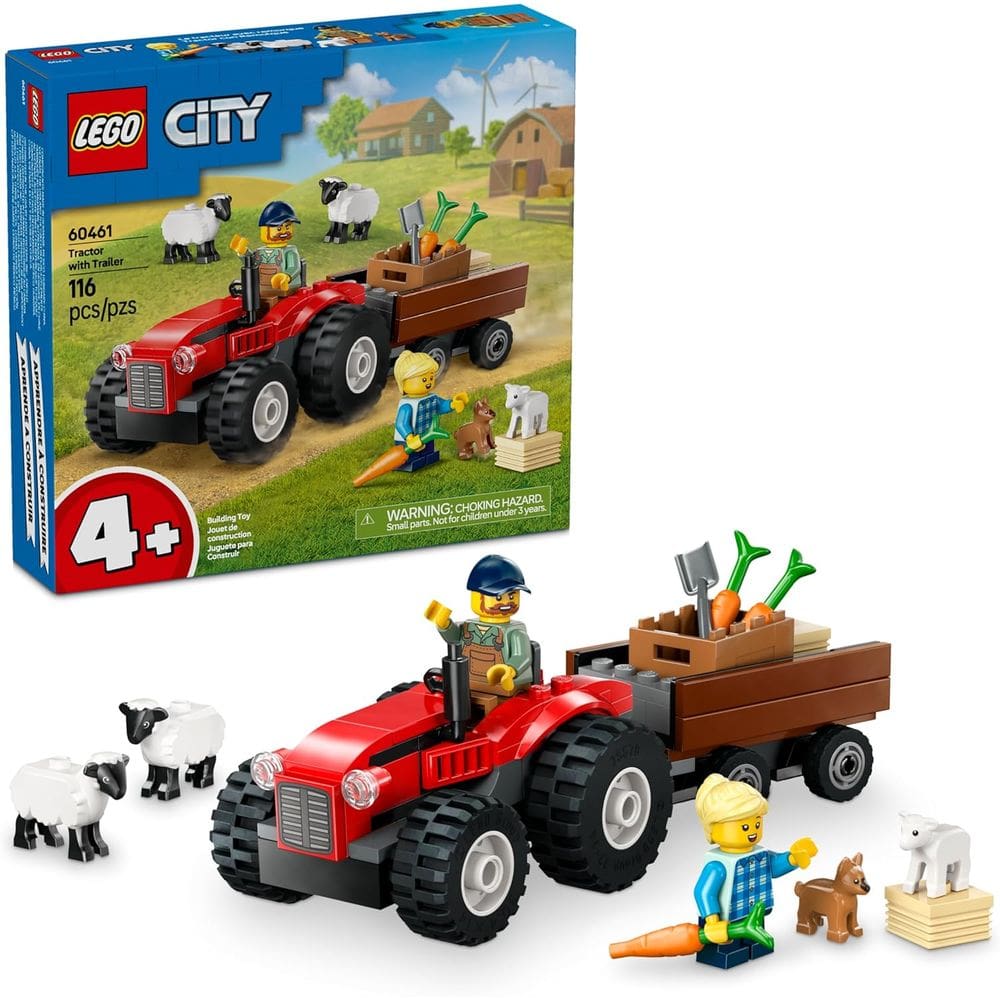 LEGO CITY - City - Trator agrícola vermelho com reboque e ovelhas 60461