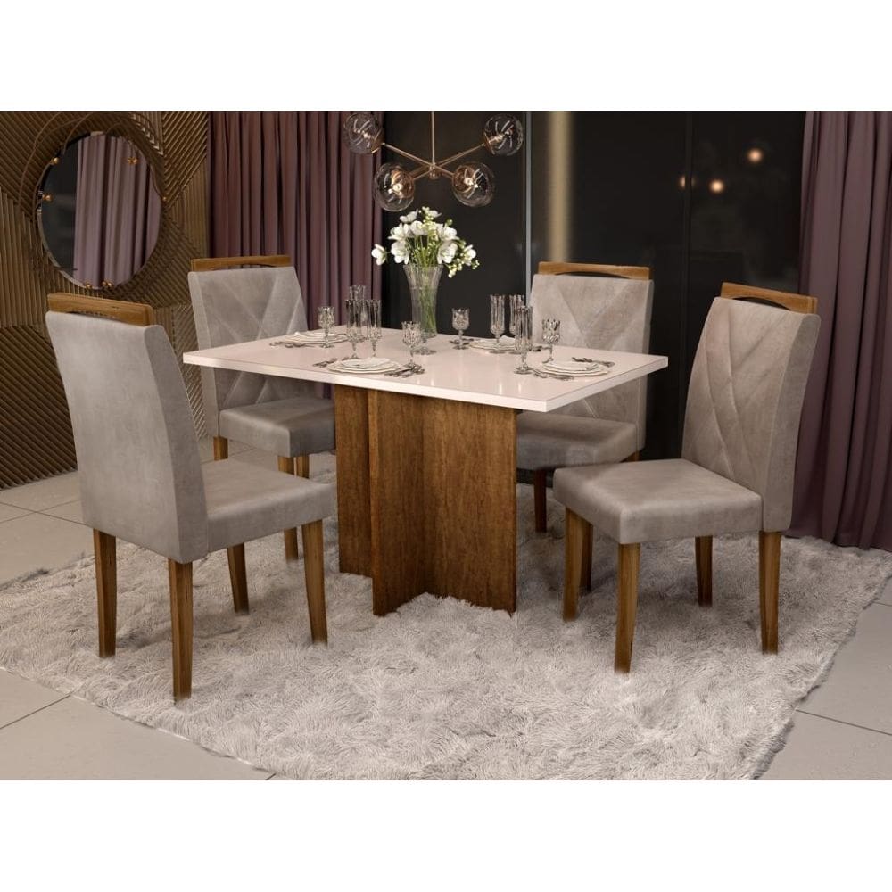 Mesa de Jantar Los Angeles 1.20x0.80 Com 4 Cadeiras Califórnia – Cinamomo/Off white/Avelã