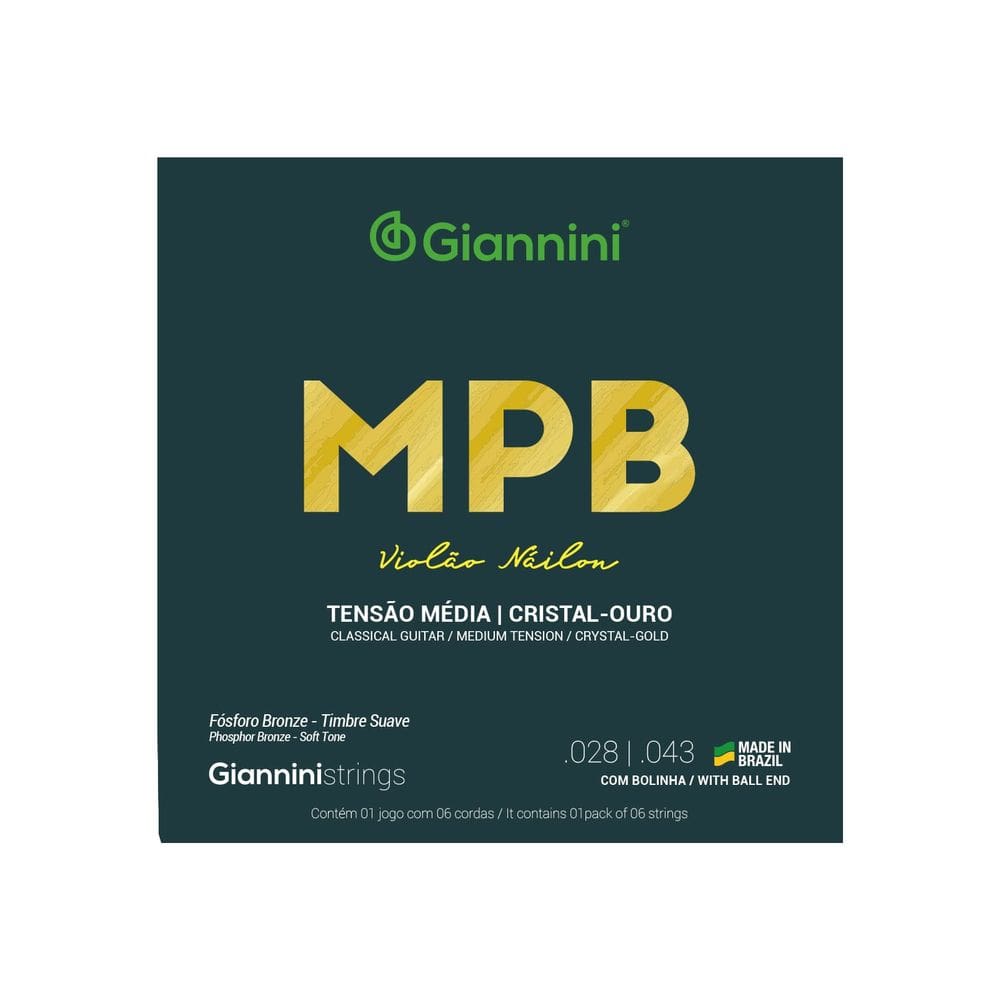 Jogo De Cordas Giannini Violão Nylon Cristal Ouro Mpb