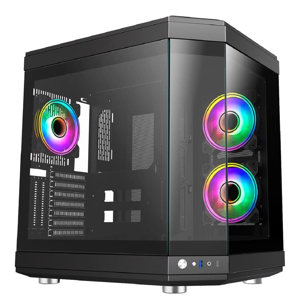 Gabinete Gamer Liketec Unreal Dark, Cube Desing, Mid Tower, Vidro Temperado, Sem Fonte, Sem Fans, Preto