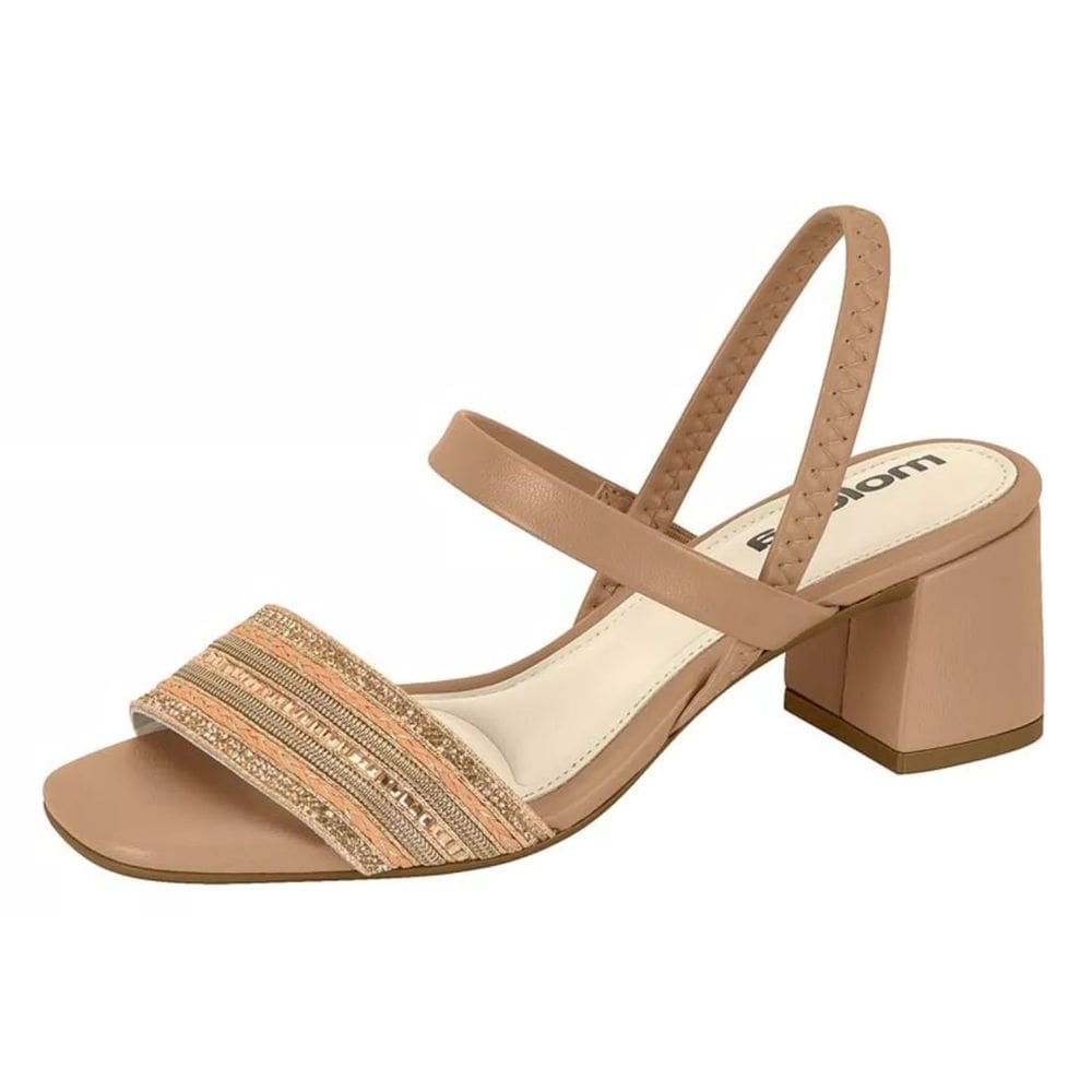 Sandália Feminina Salto Bloco Baixo Strass Pedrarias Moleca