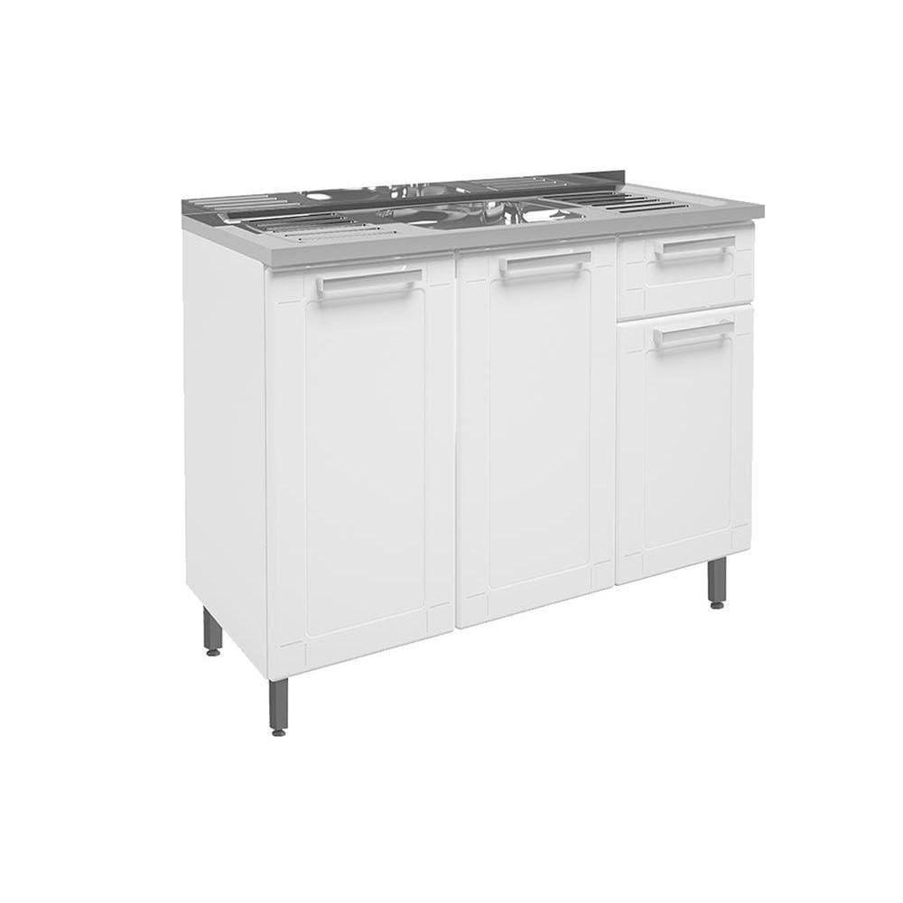 Balcão de Cozinha c/ Pia Múltipla c/ 3 Portas e 1 Gaveta Branco - Bertolini