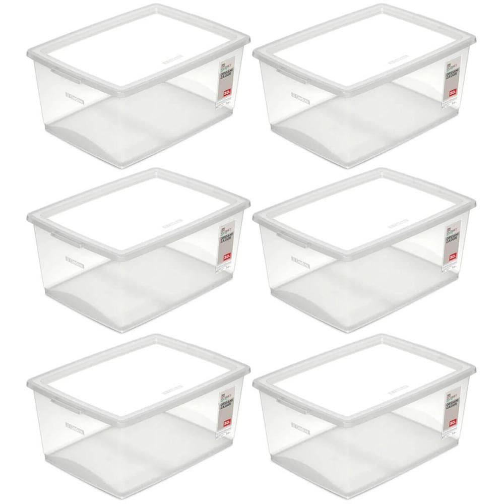 6 Caixas Organizadoras com Tampa 30L Empilháveis Click Ordene de Plástico