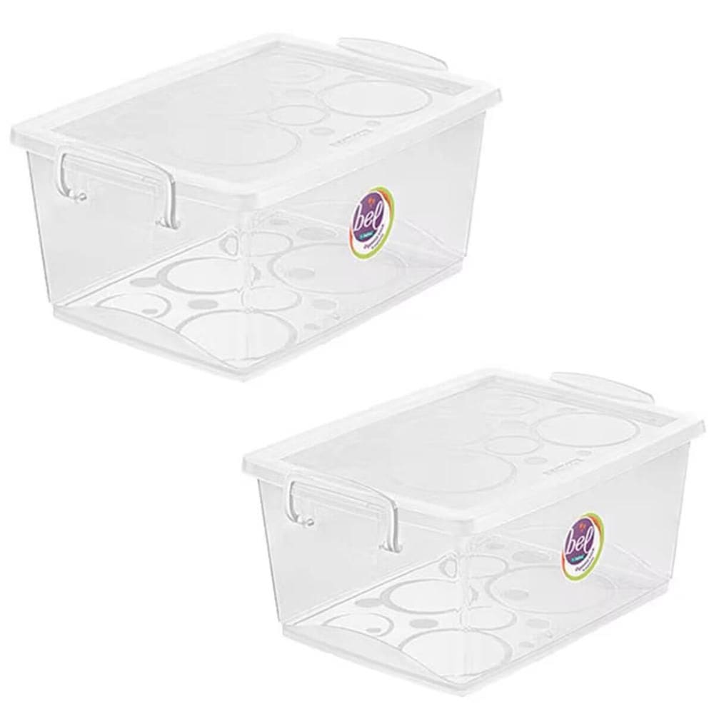 Kit 2 Caixas Organizadoras com Travas e Alças Laterais 4L Bel Ordene Casa Closet