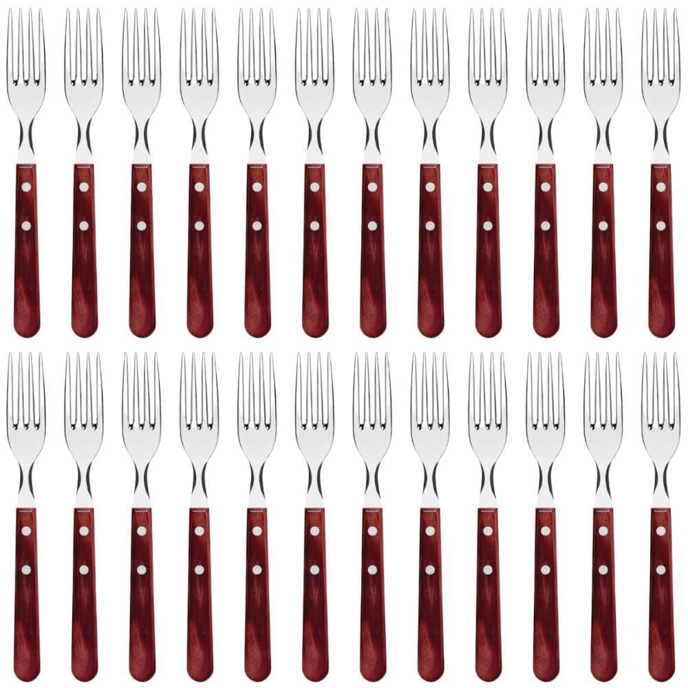 Kit 24 Garfos para Churrasco Tramontina Jumbo Inox Cabo Madeira Polywood Vermelho
