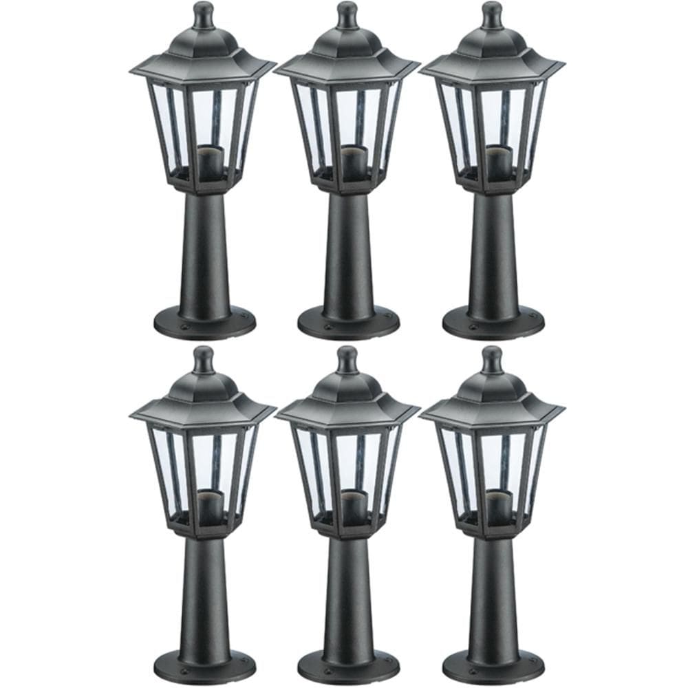 6 Balizadores Luminárias de Chão Muro 44x18cm Preto Colonial Termoplástico Grega Dital