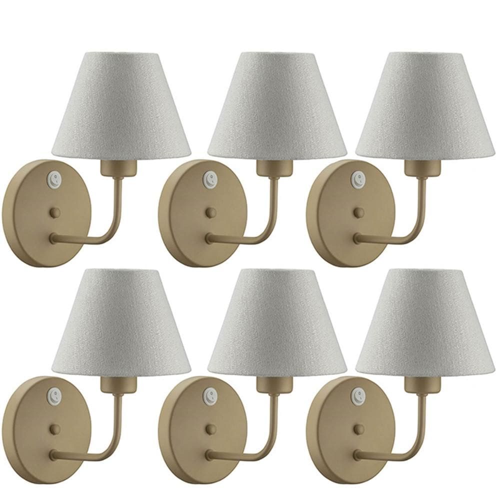 Kit 6 Arandelas de Parede Internas Alumínio Dourado com Interruptor Luminárias para Quartos Salas Cabeceiras