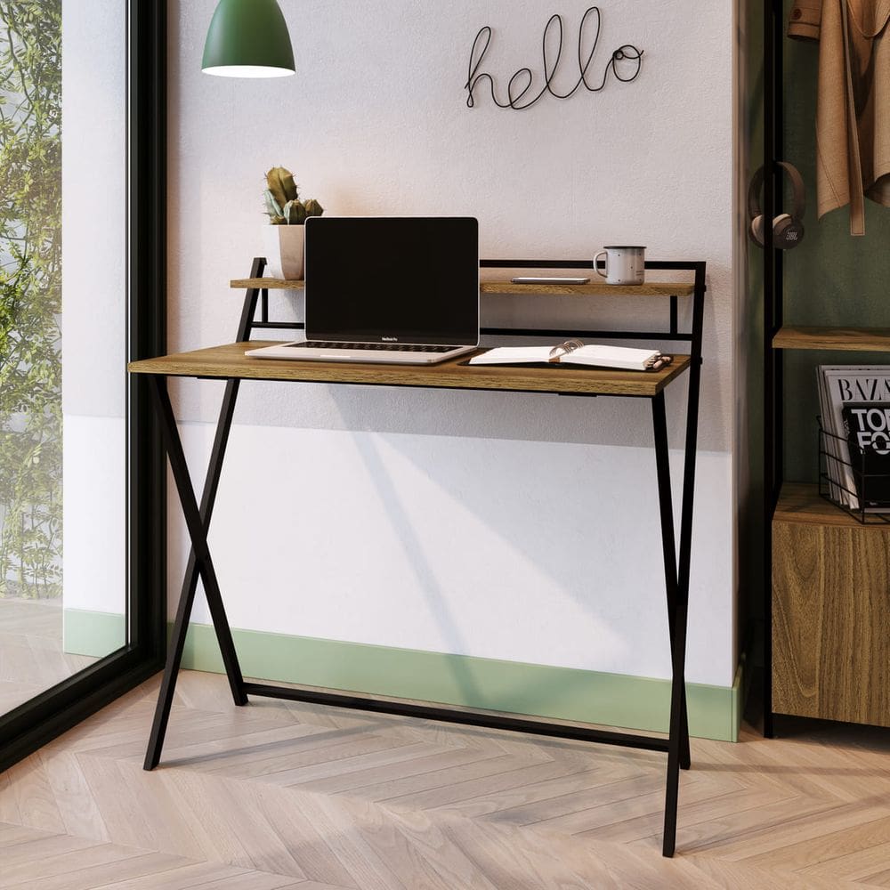 Escrivaninha Dobrável de Metal e Madeira SW014 Preto Noce Oro