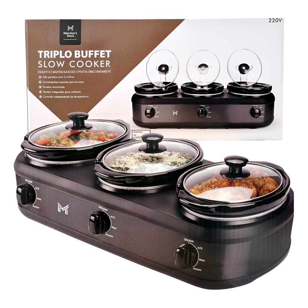 Rechaud Elétrico Richos Triplo Buffet Slow Cooker Inox 220v