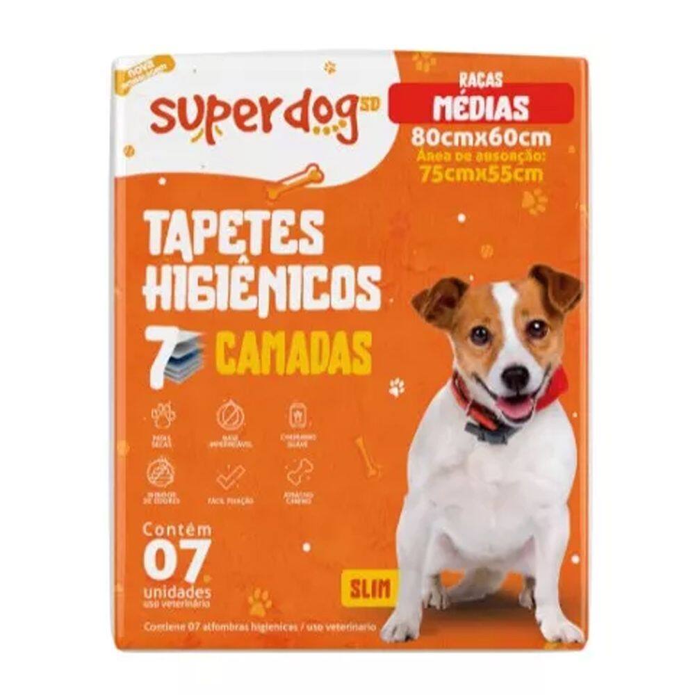 Tapete Higiênico para Cães Super Dog Slim Pacote com 7 unidades 80x60cm