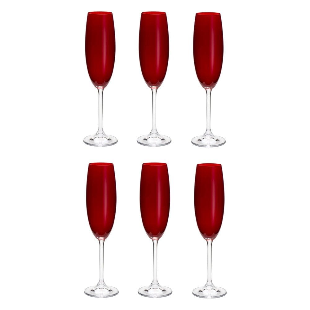Cj 6 Taças de Cristal P/Champagne Colibri Rubi 220ml Bohemia
