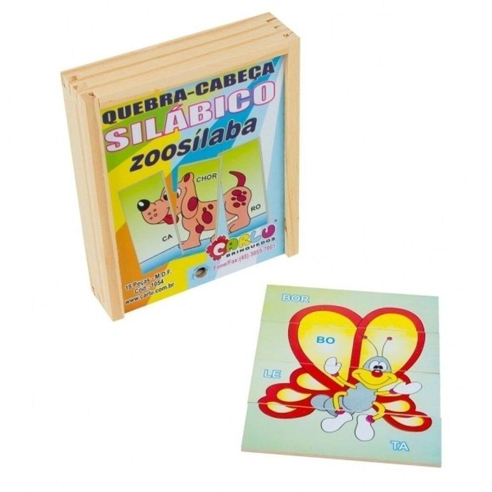 Quebra-Cabeça Silábico Zoosílaba em Madeira com 18 Peças