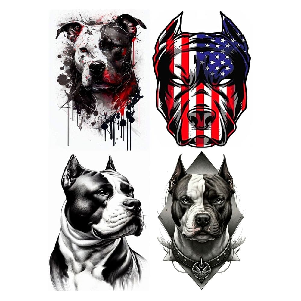 4 Tatuagens Temporárias Tema PitBull
