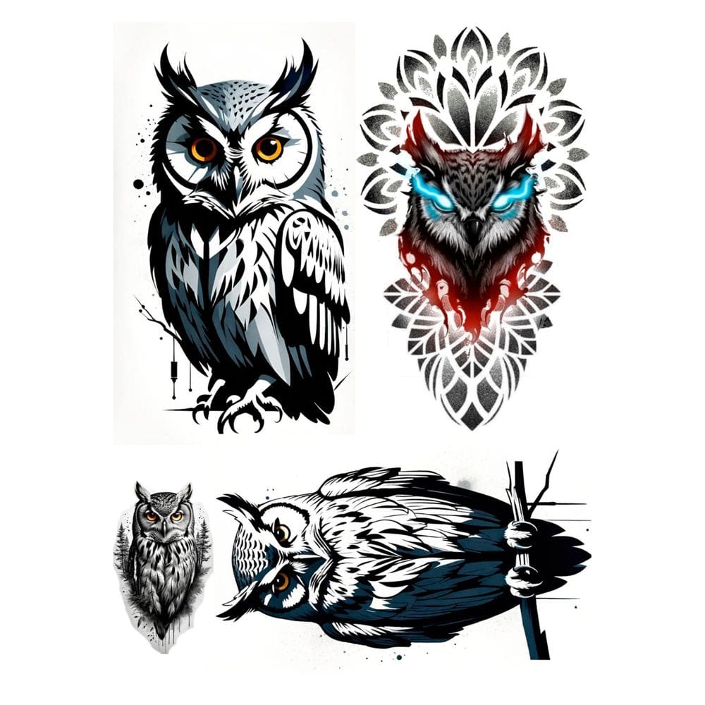 4 Tatuagens Temporárias Tema Corujas