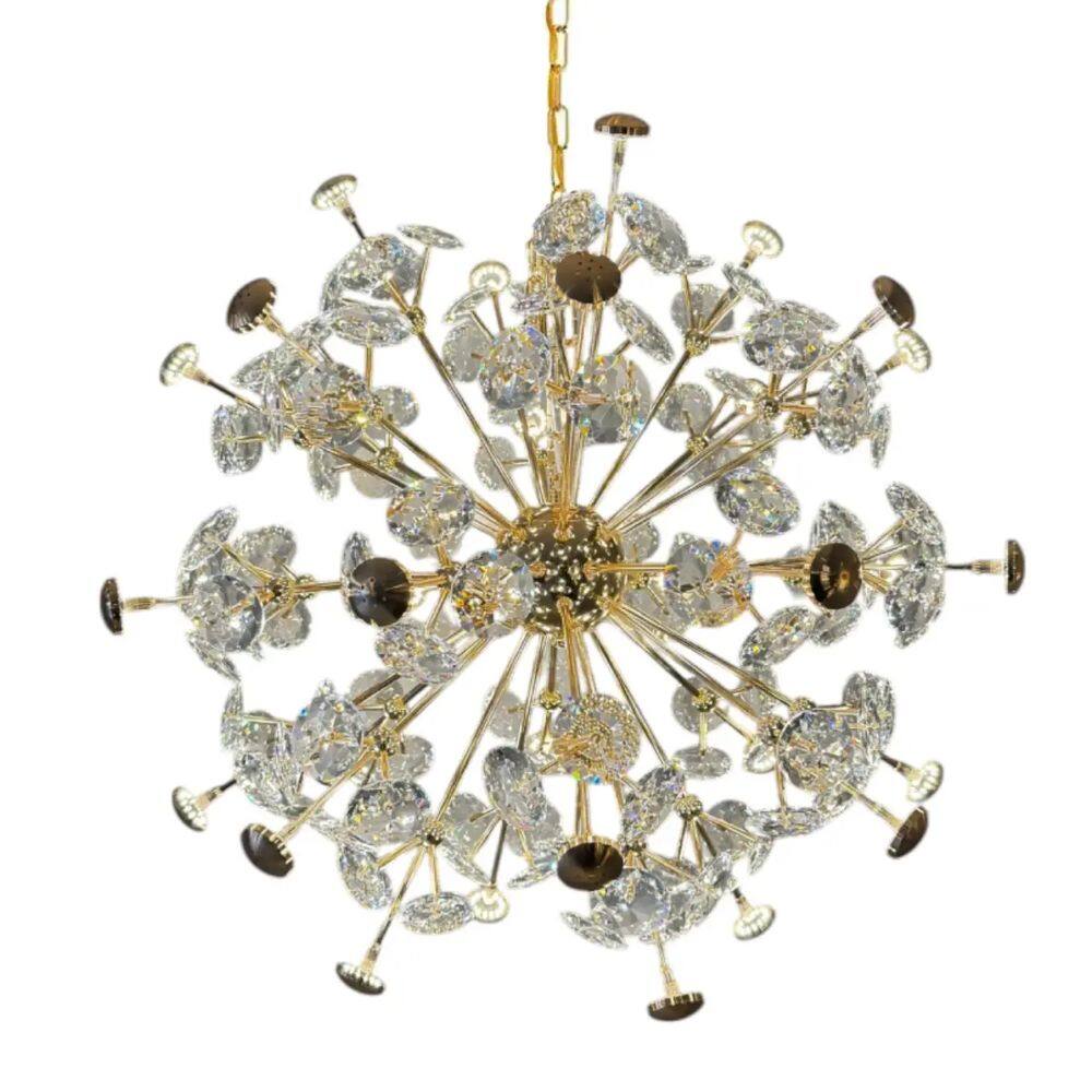 Lustre De Cristal Dente De Leão 72cm Dourado