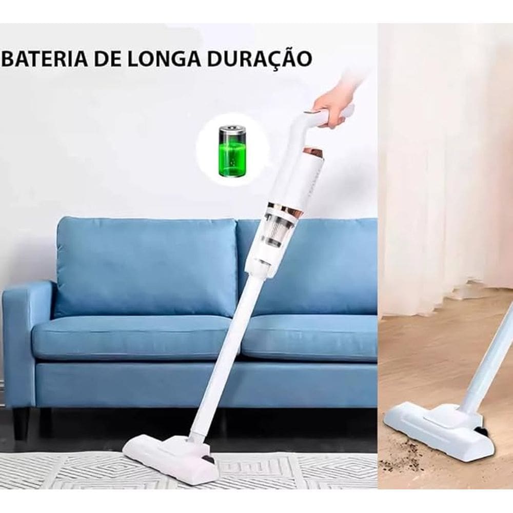 Aspirador de Pó Portátil sem Fio, USB Recarregável, Bateria 2000mAh, 2 em 1 para Casa e Carro, Branco