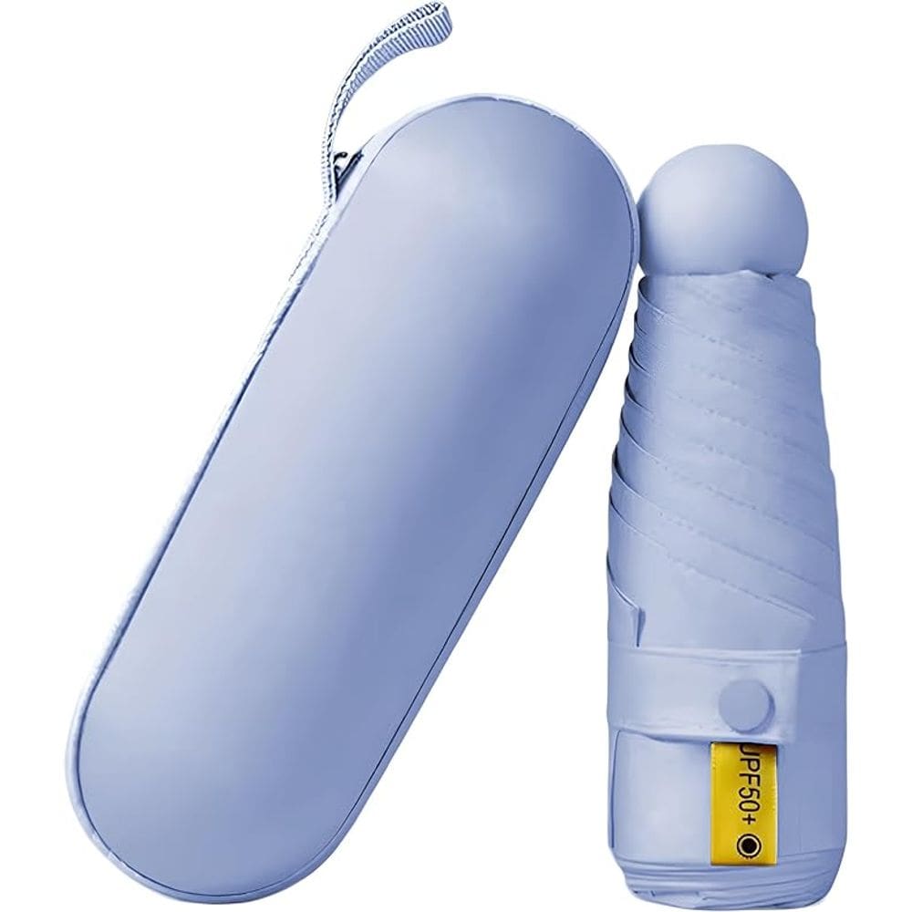 Dft Guarda-chuva ultraleve para chuva, sol, proteção solar, guarda-chuva dobrável UV, mini guarda-sol portátil 14 cm/5,51 AZUL CLARO