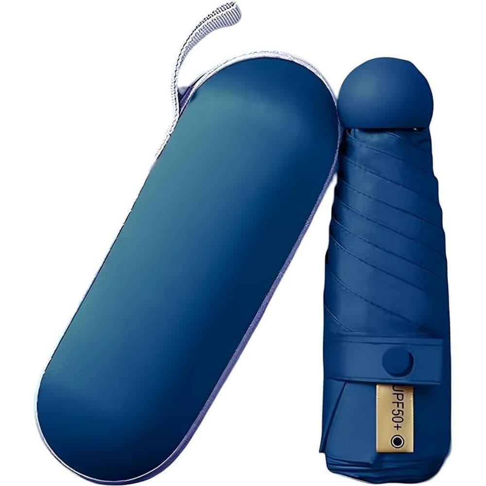 Dft Guarda-chuva ultraleve para chuva, sol, proteção solar, guarda-chuva dobrável UV, mini guarda-sol portátil 14 cm/5,51 pol(AZUL MARINHO)