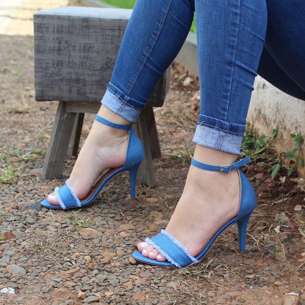 Sandália Dravanna Salto Alto Fino Jeans