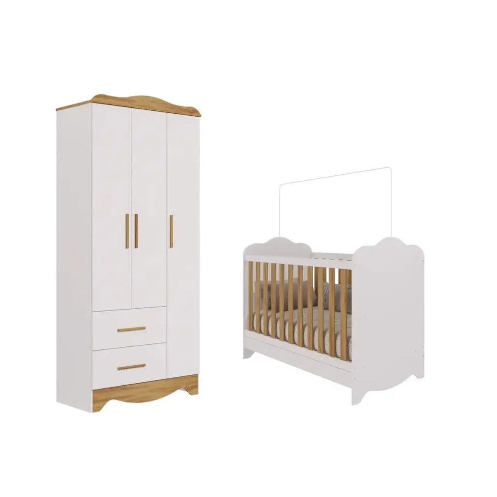 Quarto Bebe Berço e Guarda Roupa Moveis Peroba Clara MDF Ls