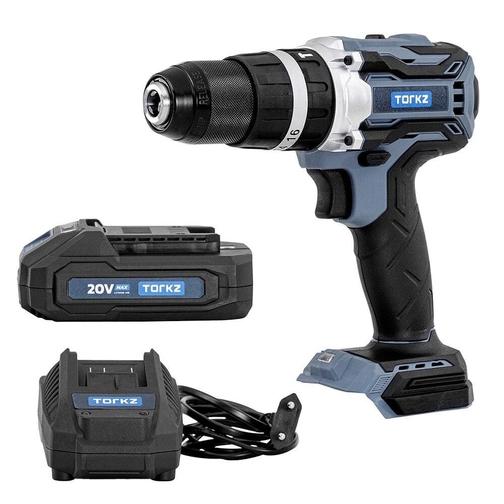 Furadeira Parafusadeira de Impacto Industrial TRB0010, Bateria e Carregador de Bateria Torkz, 20 Volts