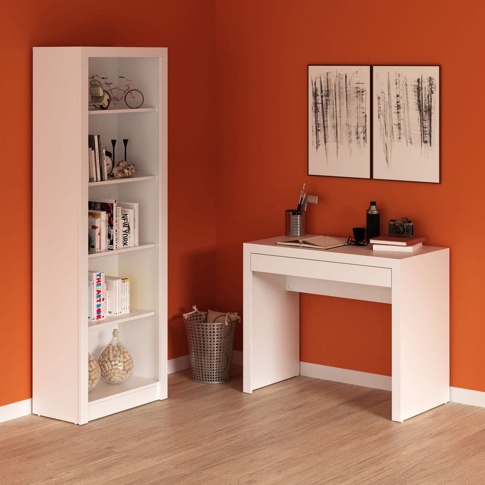 Conjunto Mesa com Estante de Livros para Escritório Branco
