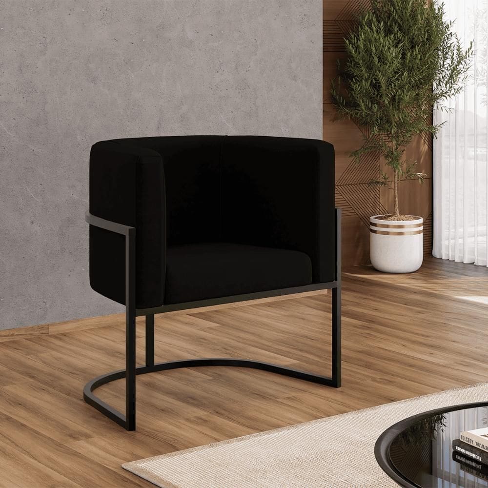 Poltrona Decorativa Lua em Suede com Base de Metal Black