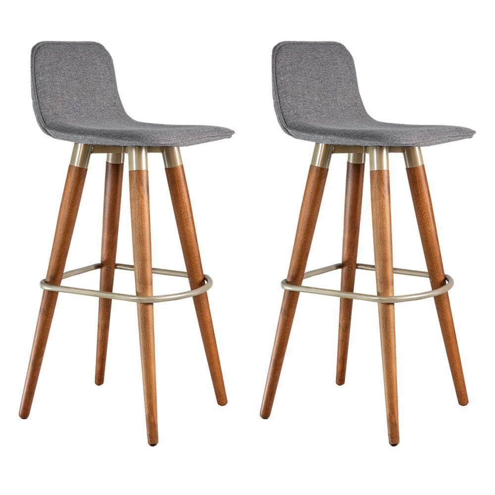 Kit 2 Banquetas Altas Luxo Linea Aço Champanhe Linho Cinza