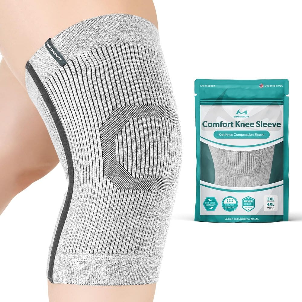 Manga de compressão de joelho BraceAbility Plus Size 3XL/4GG de largura