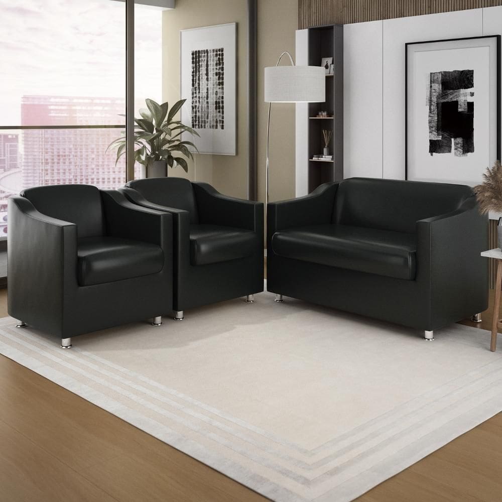 Kit 2 Poltronas e 1 Namoradeira Tilla em Tecido Sintético