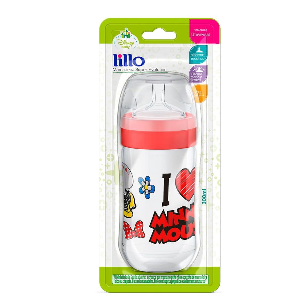 Mamadeira Lillo Super Evolution Disney Minnie Mouse Silicone Vermelha 300ml