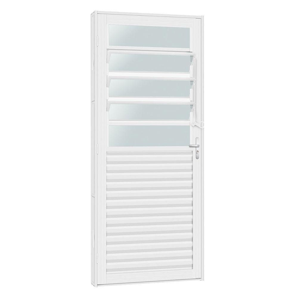 Porta De Aço Mista Baculante Ligth Com Vidro Incolor 81x215 R120 Abertura Esquerda Branco