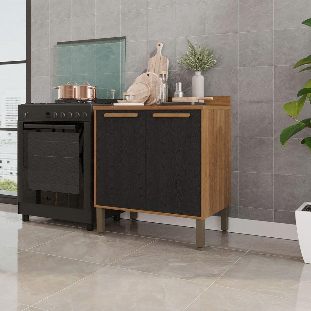 Balcão Cozinha Flórida 2 Portas 80cm Salleto Cinamomo Com Preto