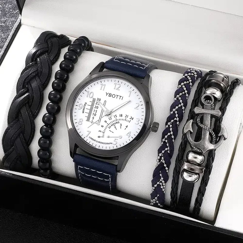 Relógio Masculino Social Azul Marinho Luxo+ Kit Pulseiras