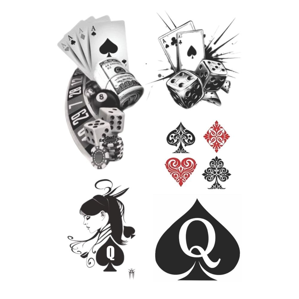 5 Tatuagens Temporárias Tema Cartas de Baralho
