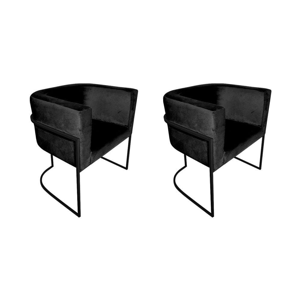 Kit 2 Poltronas Decorativa Sala de Estar Base de Ferro Preta Veludo Preto