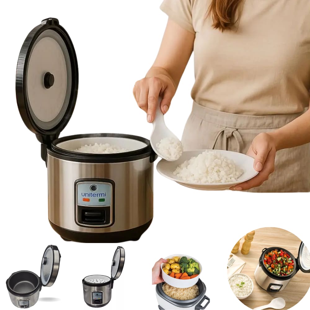 Panela de Arroz Antiaderente Elétrica de Inox 10 xícaras Automàtica Aquece Cozinha 127V E 220V