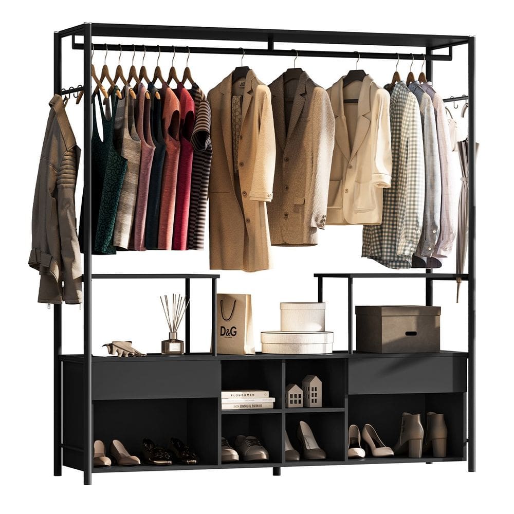 Guarda-Roupa Casal Gavetas Prateleiras Nichos Cabideiro Aço e MDF BP Bianca