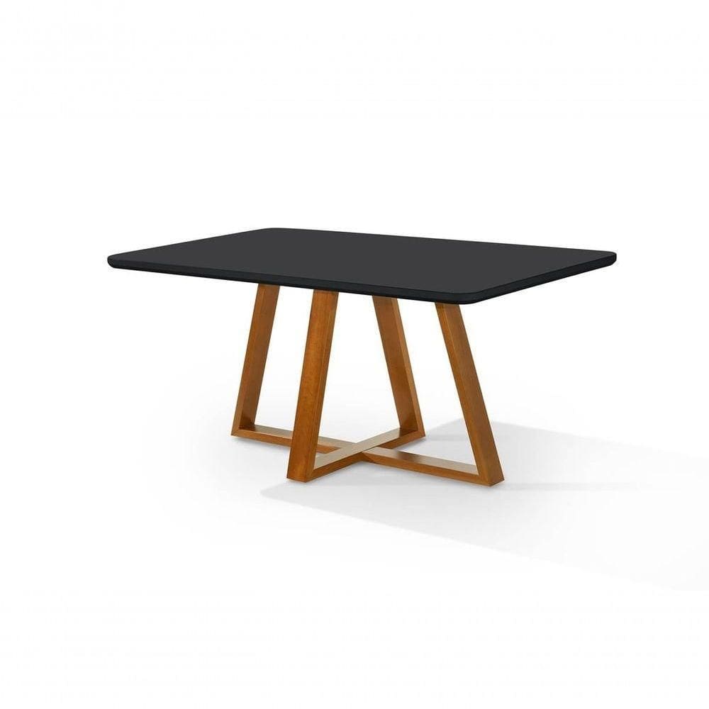 Mesa De Jantar Bela 160x90cm Pés Madeira Tampo Vidro/mdf cast/preto