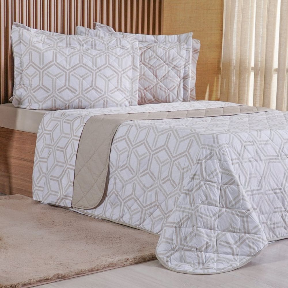 Kit Colcha Casal 200 Fios Estampada New 100% Algodão 220x240cm