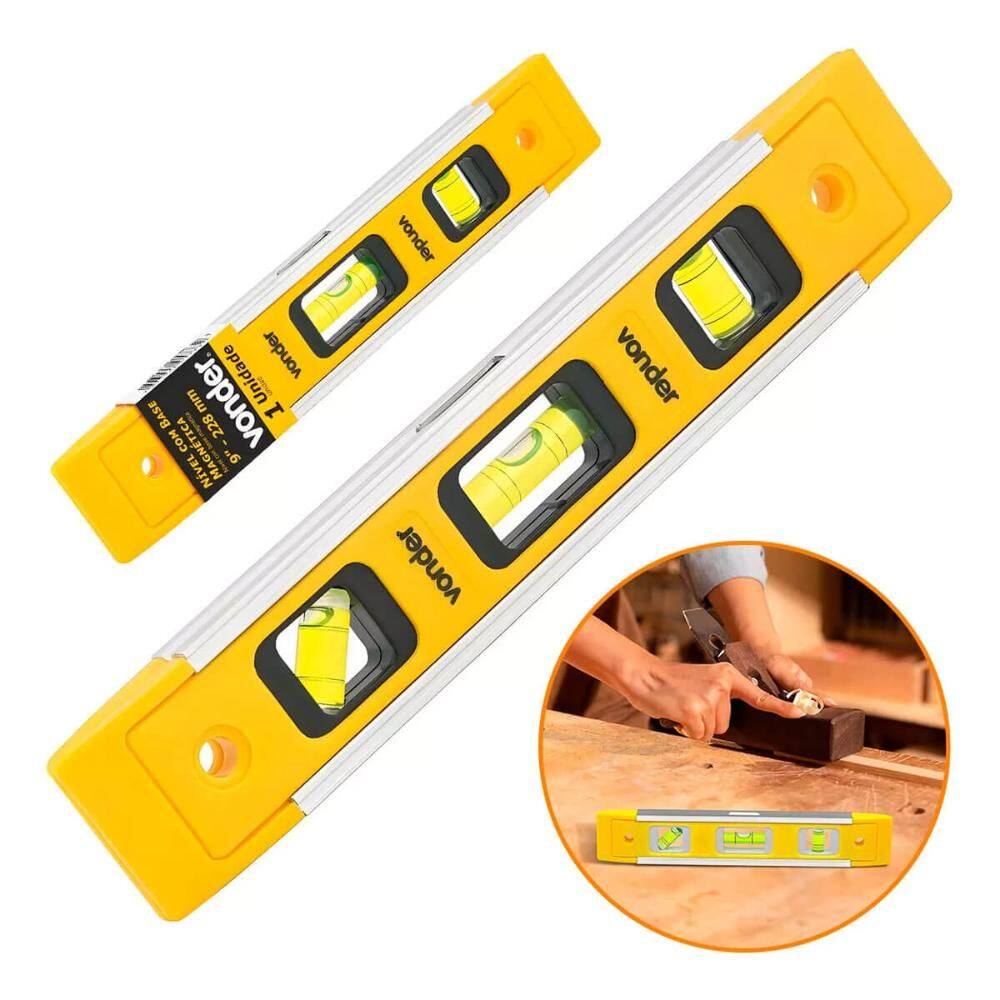 Nível Plástico com Base Magnética com 3 Ângulos 9` 228mm Vonder Alta Precisão
