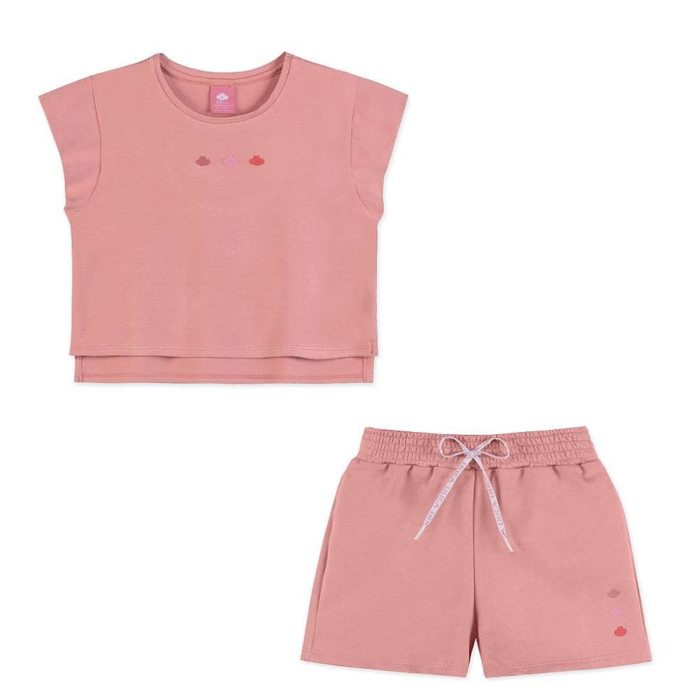 Conjunto Curto Lilica Ripilica Regata e Short Bordado Rosa