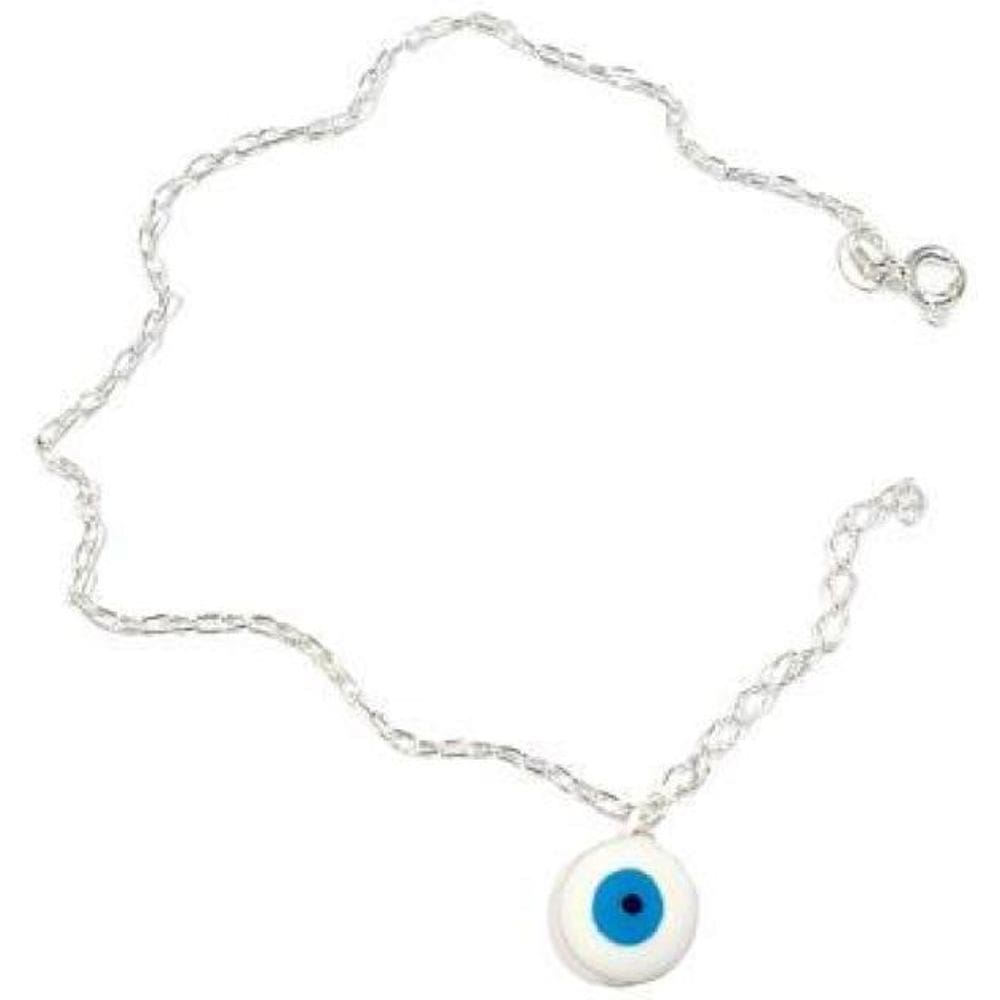 Pulseira De Prata Elo Oval Pingente De Olho Grego Lateral