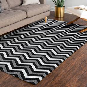 Tapete Jacquard Geo 1,35M X 1,00M Antiderrapante Kiev Preto